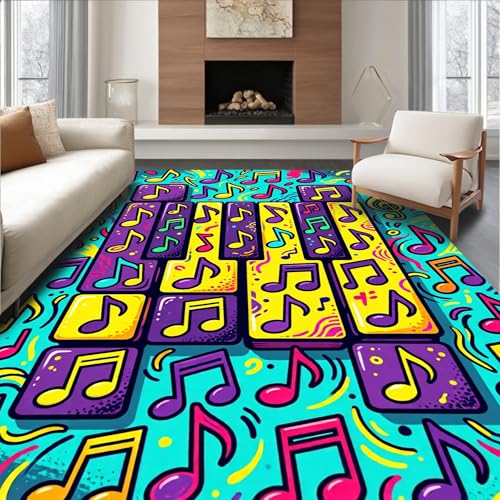Low Pile Flatwoven Area Rug 3x5, Quirky Musical Instrument Mosaic