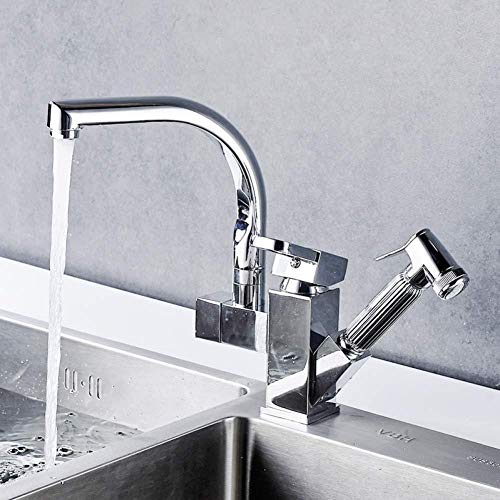 Hermanhao Küchenarmaturen Zwei Ausläufe Spüle Wasserhahn-Mischbatterie Chrom-Finish Einhand-Standmixer Wasserhähne herausziehen
