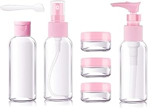FASTMART Clear Plastic Portable Refillable Travel Cosmetics Toiletry Pressing Spray Bottles for Makeup Cosmetic,Liquid Containers Bottles 7 Pieces Set with Pouch Multicolor