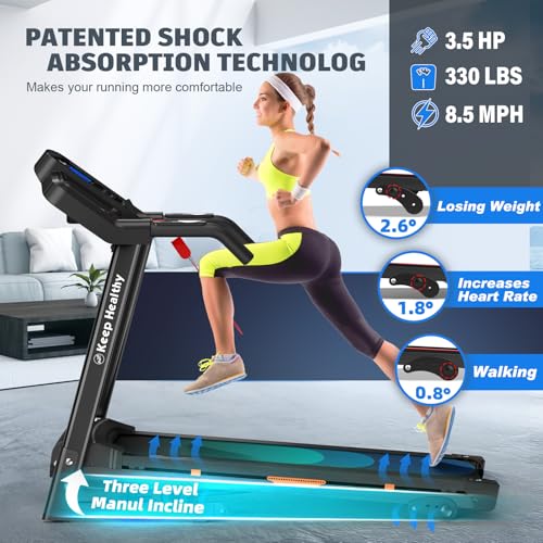 Image of FYC 3.5HP Folding Treadmill for Home with Incline (0.5-10 MPH), 330 lb Weight Capacity - Bluetooth, App Connectivity - Ideal for Walking, Jogging & Running Under Desk Treadmill(Orange)