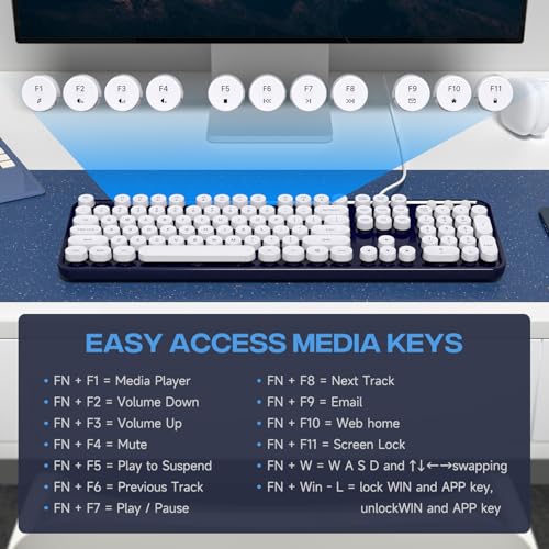 Image of Dilter Wired Keyboard, 104 Keys Full-Sized Typewriter Keyboards, USB Plug and Play Office Keyboard with Number Pad, Caps Indicators, Foldable Stands for Windows, PC, Laptop, Desktop (Black)