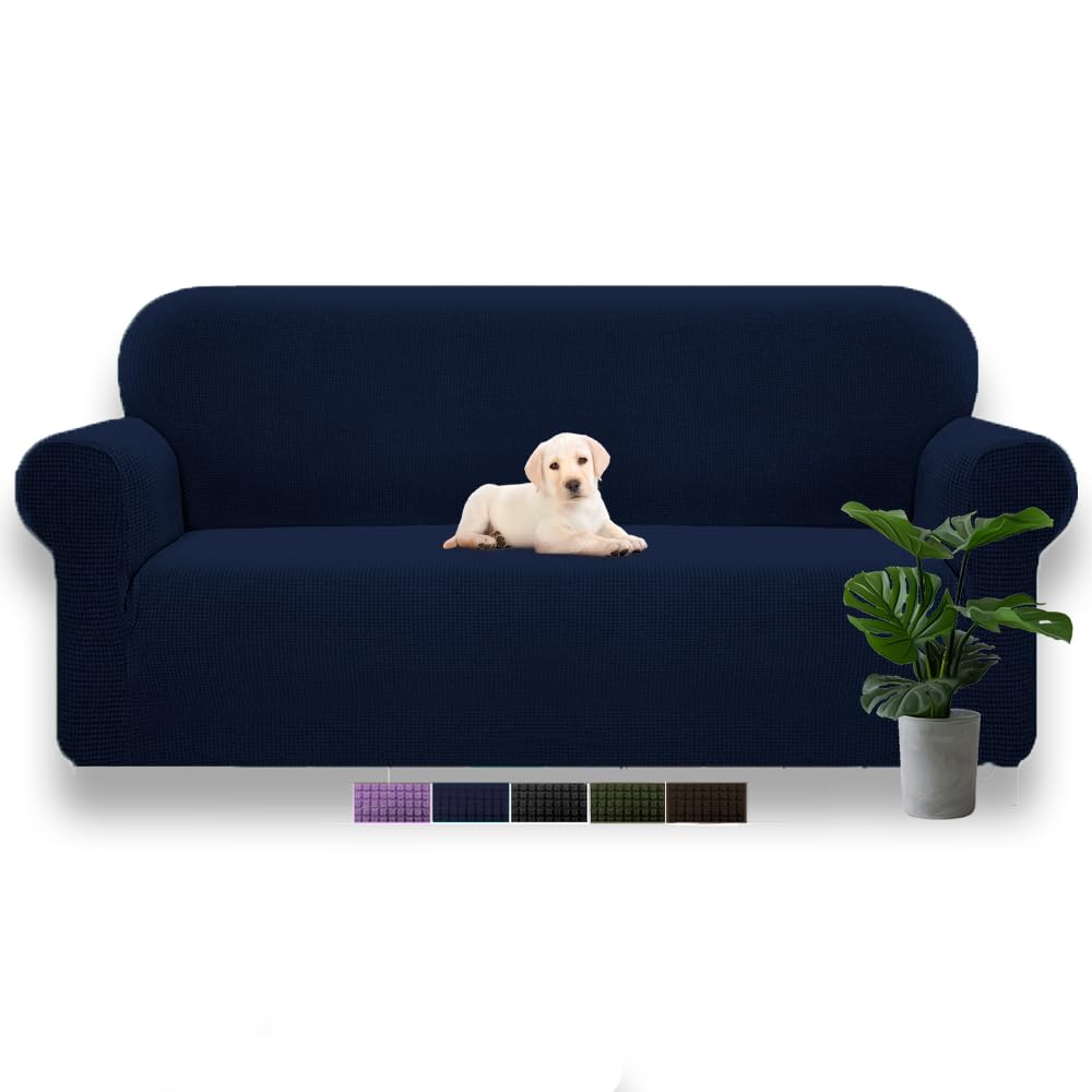 Funda Sofa 2 y 3 plazas, Protector Sofa Elastico Impermeable Ajustable, Cubre Sofa de Salon, Fundas Sillon, Sofa Cover Anti Pelusas, Resistente Arañazos Animales Mascotas (Azul Marino, 3 Plazas)