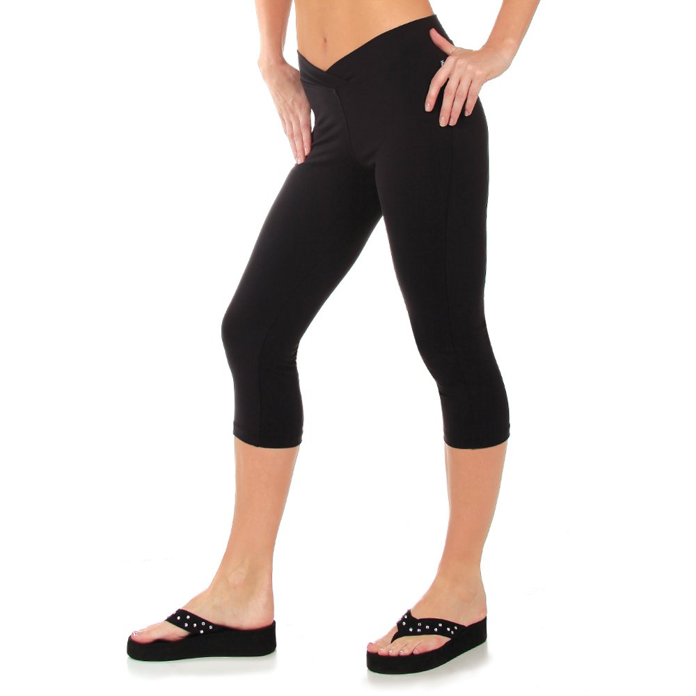 Otomix Womens Miami Style Cotton Lycra Capri Tights Workout Crops Black (Large)