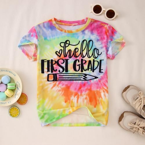 Image of KEKEMI Kid Girls First Day of School Shirt Hello Kindergarten First /Second /Third Grade Tshirt Back to School Tees Tops 4-10Y