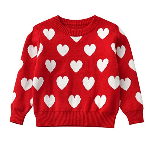 Girls Pullover, Infant Baby Kids Girls Boys Valentin Love Heart Print Knit Pullover Sweater Tops 1-7 Years Red