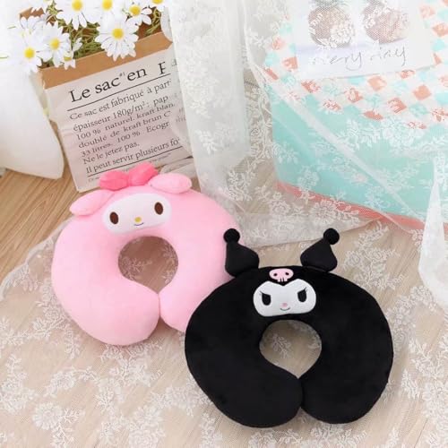Image of SHAKTISM Cute Cartoon U-Shaped Neck Pillow for Travel | Soft Plush Neck Support Cushion for Kids & Adults | Lightweight Portable Headrest for Car, Flight & Home Use (Black)