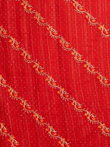 Image of Satrani Women's Georgette Embroidery & Stone Work Saree with Unstitched Blouse Piece