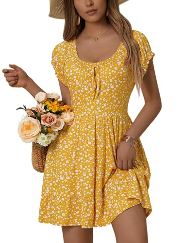 Image of HUHOT Teen Petite Women Floral Short Summer Mini Dresses with Pockets Cute Milkmaid Sundress 2026