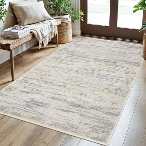 3x5 Gray Beige Neutral Multi Modern Abstract Rug for Farmhouse, Super Soft Washable Rug with Non-Slip, Low-Pile Indoor Door Area Rugs for Living Room Nursery Bedroom, Carpet with Non-Shedding