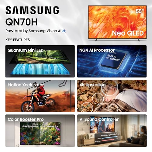 Image of Samsung 55-Inch Class Neo QLED QN70H (2026 Model, 55Q70H) Quantum Mini LED, 100% Color Volume with Quantum Dot, NQ4 AI Processor, 4K Upscaling, Color Booster Pro, AI Sound Controller, Alexa Built-in