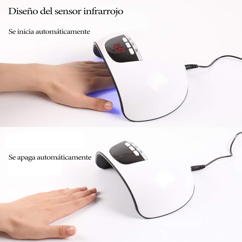Lámpara Secador de Uñas 54 W, Profesional USB Lámpara LED UV Uñas para Esmalte de Uñas de Gel, con Temporizador de 30s 60s 99s y Sensor de Infrarrojos y Pantalla LED, para Manicura/Pedicure Nail Art……