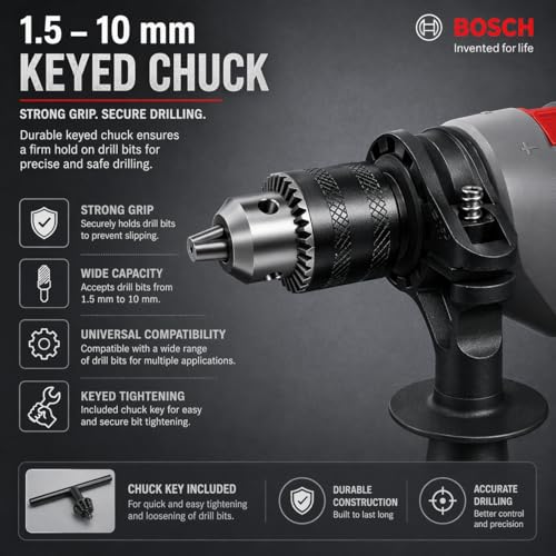 Image of Bosch Professional STANDARD LINE ID 500 Impact Drill, 500W, 10mm Chuck, 3000 RPM, 1.7kg| 6 Months Warranty