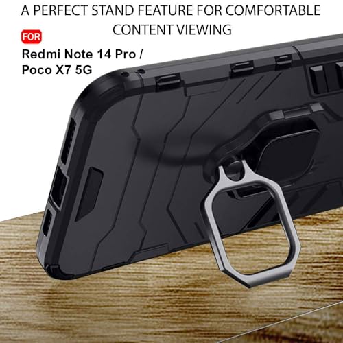 Image of TheGiftKart Tough Armor Bumper Back Case Cover for Mi Redmi Note 14 Pro /Poco X7 5G | Ring Holder & Kickstand in-Built | 360 Degree Protection Back Cover Case for Redmi Note 14 Pro (PC & TPU, Black)