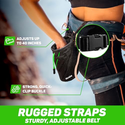 Chalk Bag for Rock Climbing - Rock Climbing Gifts Gear Accessories - Quick-Clip Belt, Large Zippered Pockets & Brush Holder - Weight Lifting, Gym, Bouldering, Disc Golf, Wall, Rock Climbing Chalk Bag