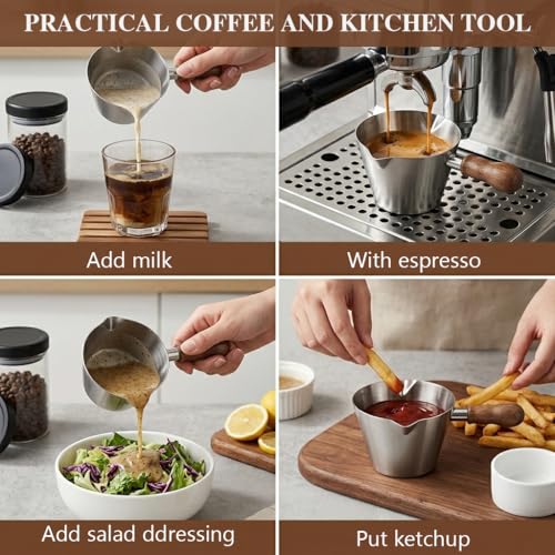 Image of Supvox Espresso Measuring Cup 120ml SUS Coffee Shot Dual Spout Wood Handle