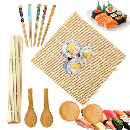 WORUIB 10 Pcs Sushi Rolling Mat Kit, Sushi Making Kit, for Beginners & Enthusiasts, Family Gathering Tool