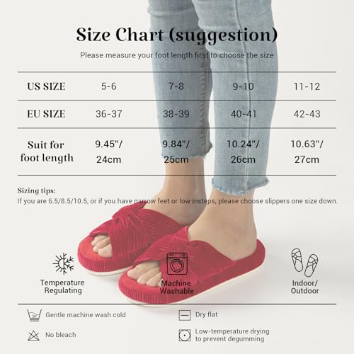 Image of Chantomoo Slippers for Women Memory Foam House Bedroom Corduroy Bow Crossbands Slipper Shoes Comfy Trendy Gift Slippers