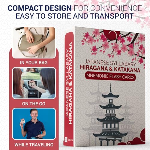 Image of 46 Japanese Hiragana & Katakana Mnemonic Flash Cards - Text & Audio Pronunciation - Educational Language Learning Resource for Memory & Sight Words - Fun Game Play - Grade School, Classroom Homeschool