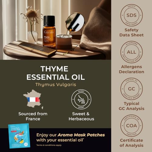 Image of 100% Pure Thyme Essential Oil - 0.34 Fl Oz - Thyme Oil for Hair, Skin, Diffuser, Aromatherapy & DIY Candle Making Scent