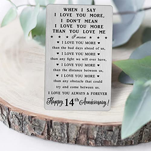 CPLJW 14th Anniversary Wallet Card Gifts for Husband, 14 Year yr Anniversary Romantic Gifts for Men Him, 14 Year Sweet Wedding Wallet Card Gift3