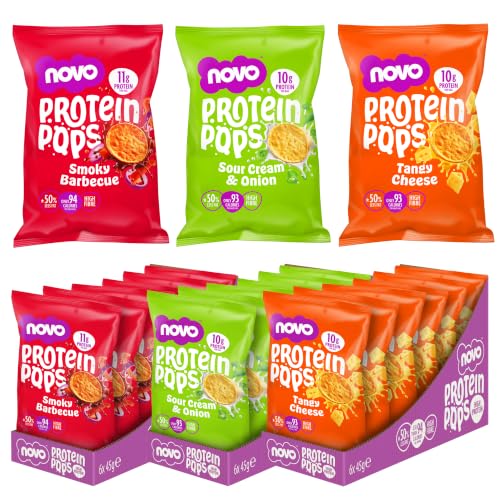 Novo Nutrition | Protein Pops | Healthy Snack with High Protein Low Sugar and High Fibre | 3 x (6 x 45g) | BBQ Tangy Cheese Sour Cream and Onion
