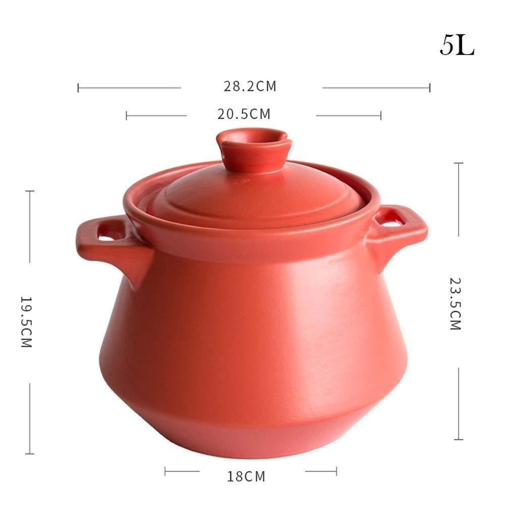 Cacerola de cerámica - Cacerola de Fuego para Sopa de Hierro Fundido para el hogar, Olla de cerámica para Sopa, Olla de Piedra para Sopa de Alta Temperatura (Rosso 5L)