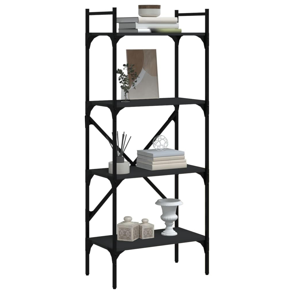 Bücherregal 4 Fächer Schwarz Holzwerkstoff und Stahl 56x31,5x138,5 cm Standregal mit viel Stauraum Ablage für Wohnzimmer Büro Schlafzimmer als praktisches Regalsystem