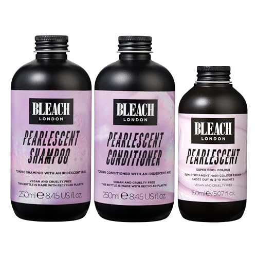 BLEACH LONDON Pearlescent Semi-Permanent Hair Colour 150ml, Pearlescent Shampoo 250ml and Conditioner 250ml- Colour maintenance set for a pearly blonde - 3 pack
