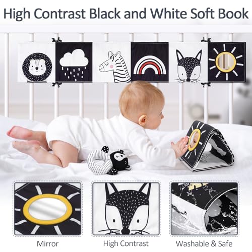 Joyreal High Contrast Baby Toys for Newborn 0-6 Months,Black and White Sensory Toy Set with Cards, Soft Book & Car Seat Toys,Montessori Infant Boys & Girls - Image 5