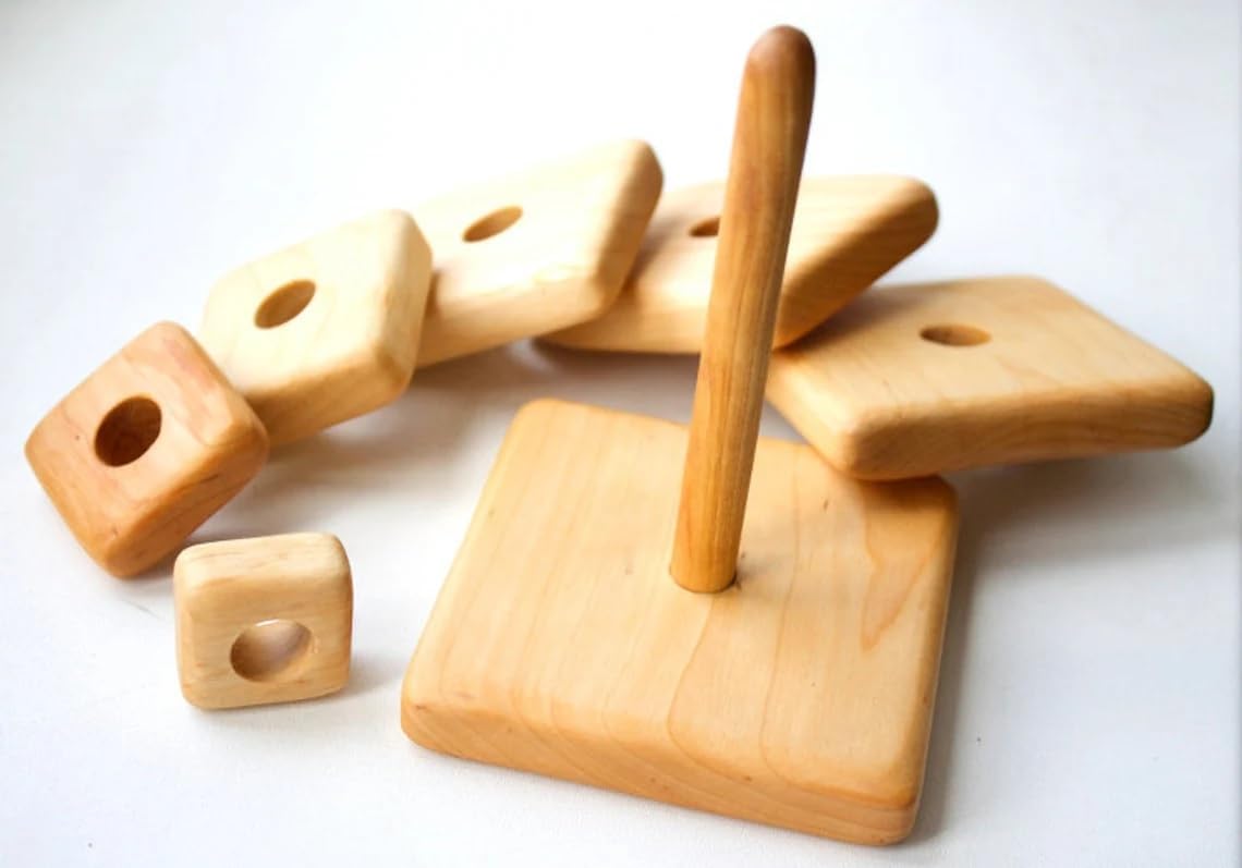ANAIZA Wooden Stacking Toys for Toddlers | Montessori Educational Stacker Set | Different Shape Sorting Toy for Toddlers | Educational Pyramid Toy for Babies (Square) 4