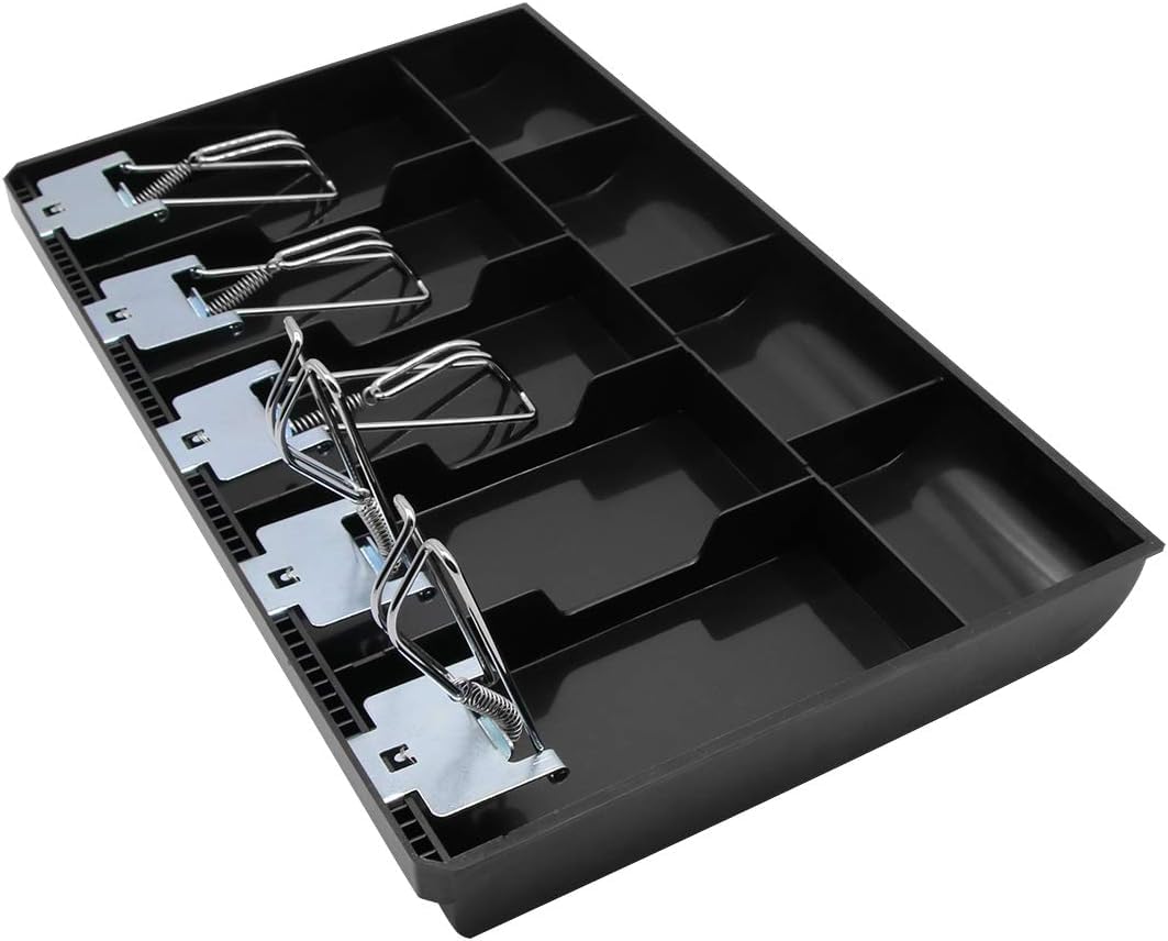 GOBBLER Cash Tray 5 Bill / 4 Coin, Durable ABS Cash Money Organiser with Stainless Steel Metal Clips (Black) - 5B4C 4