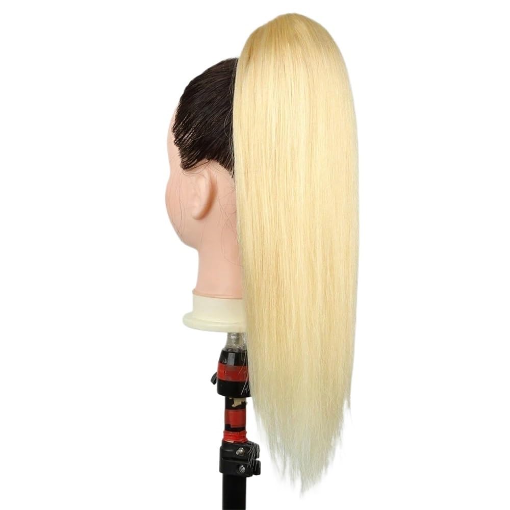 Przedłużenie włosów blond, długi kucyk ze sznurkiem, treski, sztuczne kucyki, naturalne i miękkie przedłużenie włosów dla kobiet, do codziennego użytku (24 cale)