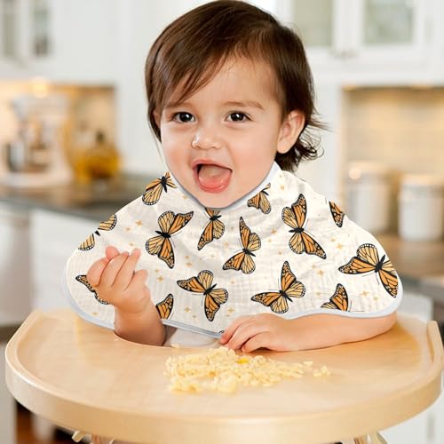 Image of Muslin Baby Burp Cloths, Brown Monarch Butterflies Muslin Baby Bibs Rags Comfy Soft Absorbent in for Newborn Boys and Girls 4 Piece 22 x 11 Inch