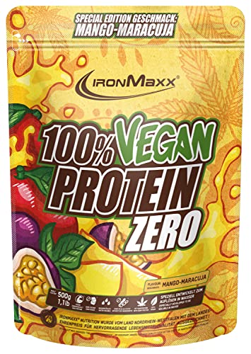 IronMaxx 100% Vegan Protein Zero - Mango Maracuja 500g | zuckerfreies und proteinreiches Eiweißpulver aus 4 Komponenten | veganes Proteinpulver ohne Aspartam