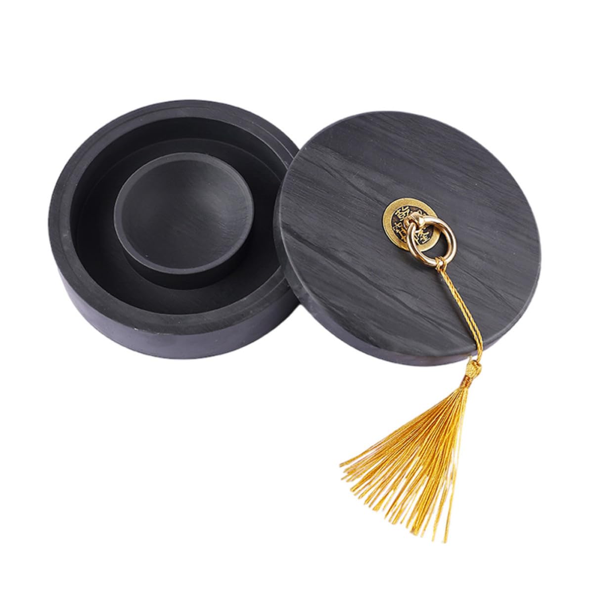 ORFOFE Pierre à Encre Chinoise Noire pour Calligraphie Couvercle Fonction Hydratante et Portable pour Apprentissage et Pratique