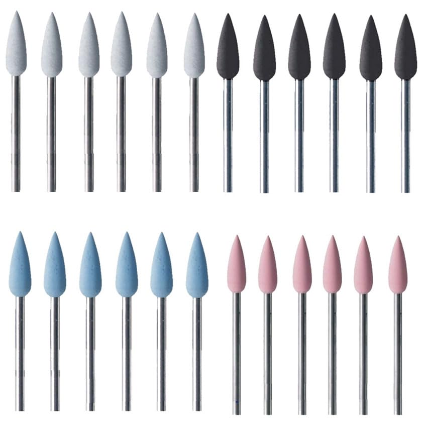 Silicone Pointed Teardrop Polisher Set of 24 Silicone Polishing 15.5 x 5.6mm Kit Assortment 4 Grades - Coarse White/Medium Black/Fine Blue/Extra Fine Pink Made in Germany