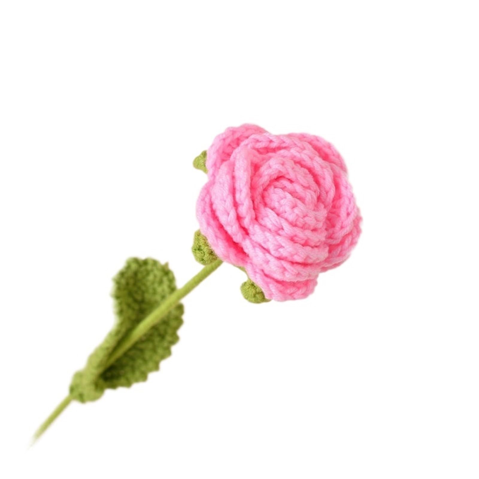 ENWWCH 2pcs Finished Knitting Flower Rose Bouquet Simulation Home Decoration Wedding Hand-Knitted Crochet For Home(Color2)