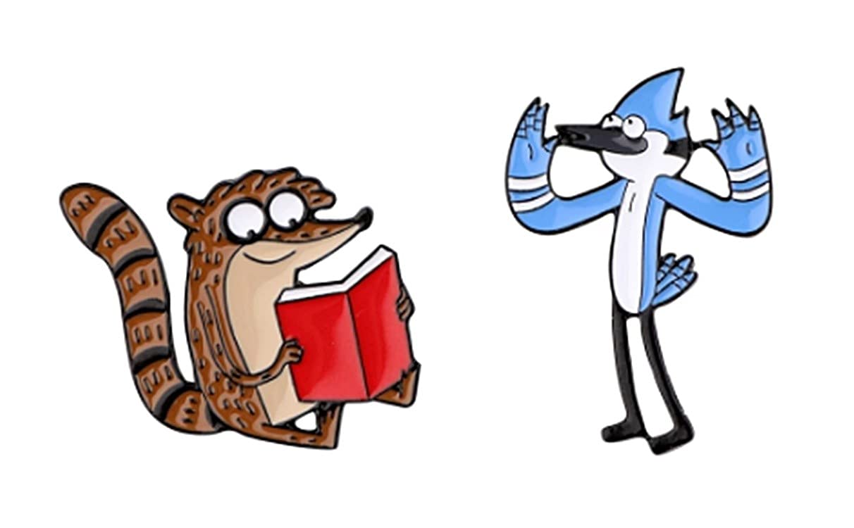 Regular Cartoon Show Rigby And Mordecai Characters Metal Enamel 1 Inch Tall Pin Set of 2