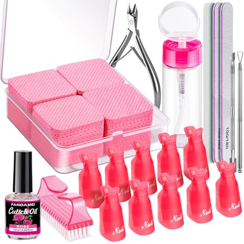 FANDAMEI Gel Nail Polish Remover Tools Kit with Nail Soak Off Clips, Lint Free Nail Wipes, Polish...