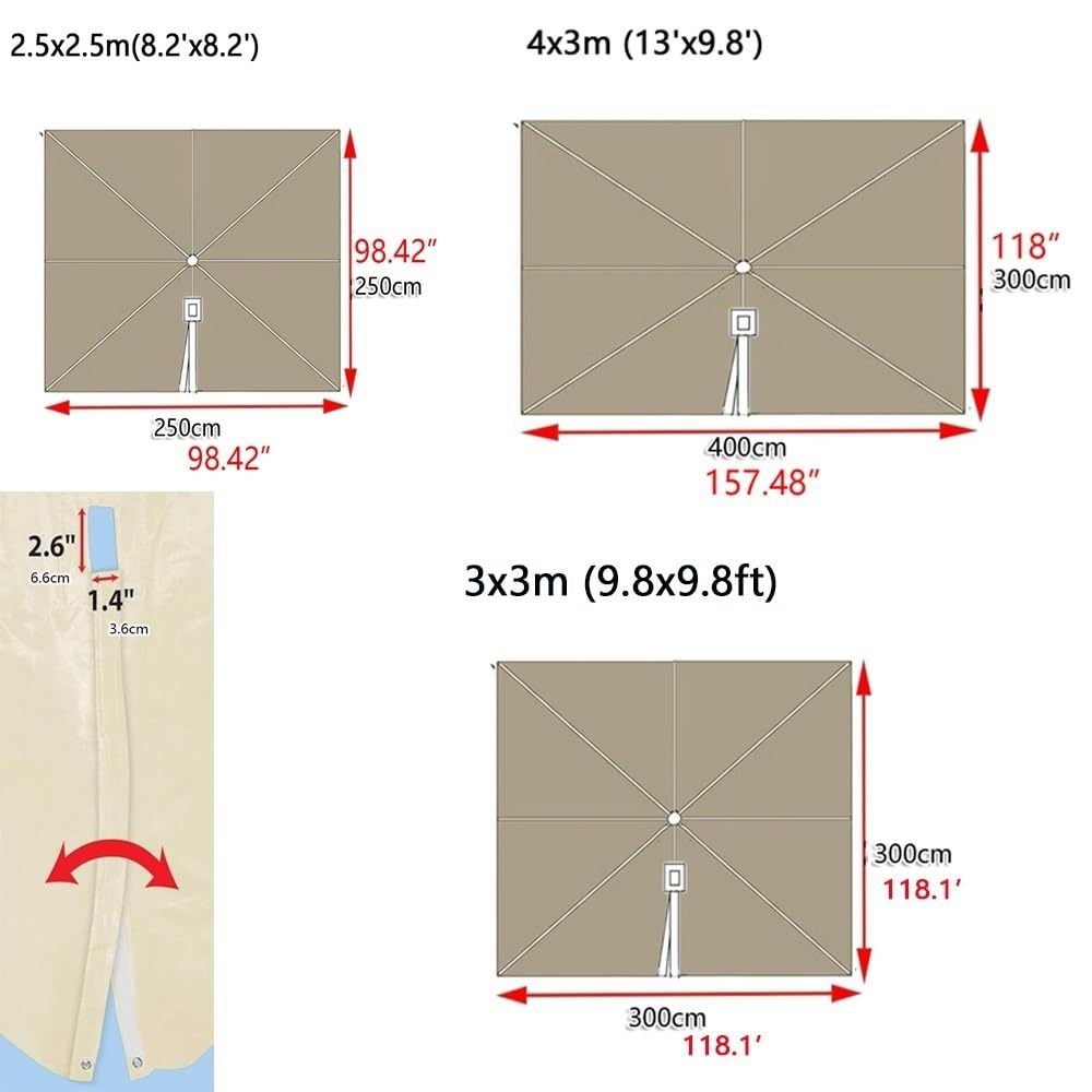 Quadrato Baldacchino di Ricambio 8 Stecche Telo di Ricambio per Ombrellone Decentrato 3×4m 2,5×2,5m Tessuto di Ricambio per Ombrellone da Giardino(Top,300x300cm (9.8x9.8ft))