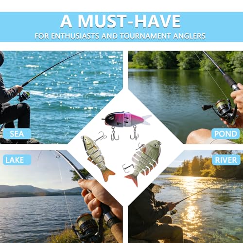 CHSMONB Fishing Lures for Freshwater and Saltwater, Lifelike Slow Sinking Bass Lures Multi-Jointed Swimbait for Bass Trout Crappie Walleye Pike, Must-Have Fishing Gear for Family Fishing Gear (5 Pcs) - image 3