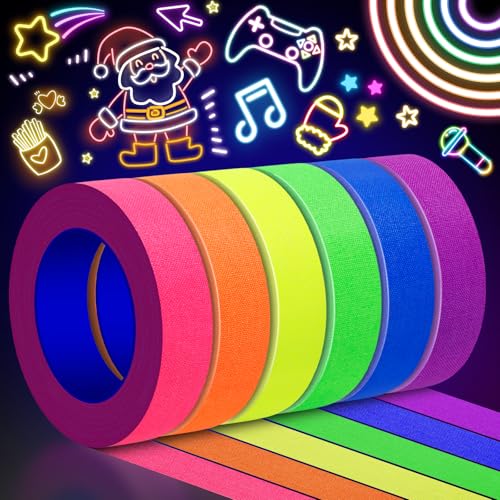 Ealyder Tape 6 Colors Neon Gaffers Cloth Tape - 0.6 inch x 16.5 feet, Fluorescent Colors Blacklight...