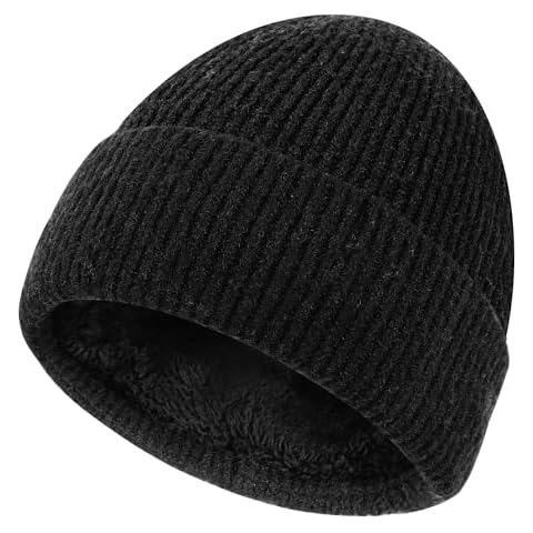 Donfri Wool Winter Beanie Hats Men Women Black Beanie Fleece Lined Super Soft Warm for Winter Skull Knit Beanie Gift Cover
