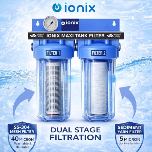 Image of IONIX Maxi Tank filteration system for Whole house water filteration, Dual Filter setup with Sediment with dual seiment water treatment, comes with Lifetime washable Stainless steel mesh