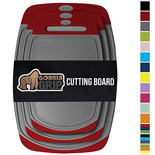 GORILLA GRIP Original Oversized Cutting Board, 3 Piece, BPA Free, Juice Grooves, Larger