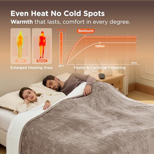 Image of Bedsure Electric Blanket Queen Size - Dual Control Heated Blanket Queen, Fast Heating with 10 Time Settings & 10 Heat Settings, Warm Gift for Grandma (84x90 inches, Taupe)