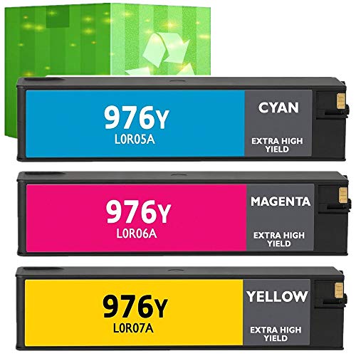 J2INK Remanufactured Ink Cartridge Replacement for HP 976Y 976 3 Pack Cyan Magenta Yellow Ink Cartridges L0R05A L0R06A L0R07A for HP PageWide Pro 552dw 577dw 577z