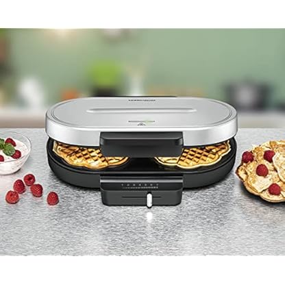 ROMMELSBACHER Waffel Automat WA 1250, für 2 Herzwaffeln, je 16 cm, Ø Antihaftbeschichtung, Backampel, stufenlos regelbar, 1250 Watt, schwarz/silber – Bild 3