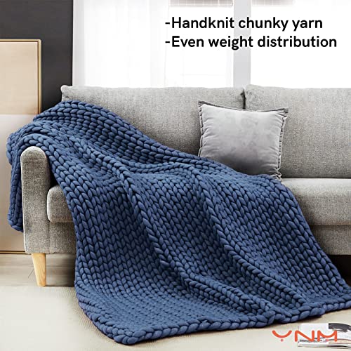 YnM Knitted Weighted Blanket, Hand Made Chunky Knit Weighted Throw Blanket for Sleep or Home Décor (Denim Blue, 80x87 Inch, 25lbs)