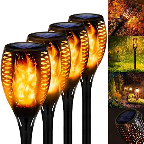 Solar-Lichter für den Außenbereich, wasserdicht, mit blinkender Fackel, 43 Zoll, 96 LEDs, für Landschaftsgarten, mit lebendigen Flammen, flackernd, tanzend, 4 Stück